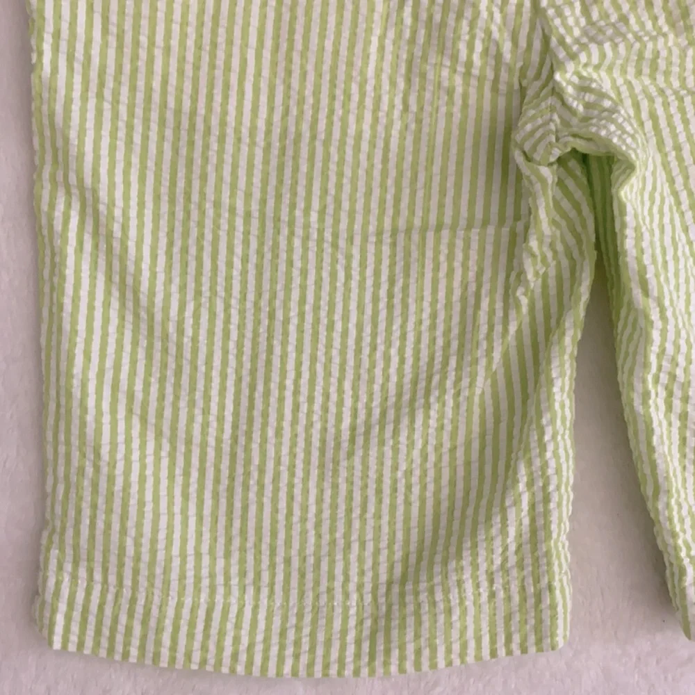 {VTG} Rags Land | 90s Seersucker Stripe Cotton Shorts Made in USA Green/White 7 - Picture 10 of 12